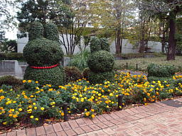 お母さん、ミッフィー、犬のスナッフィーのトピアリー花壇 トピアリー